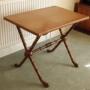 Late 19C Carved Faux Bamboo & Leather Side Table