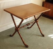 Late 19C Carved Faux Bamboo & Leather Side Table