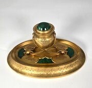  19th C  Gilt Bronze And Malachite Desk Inkstand