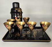 A Japanese Hand Painted Lacquer Cocktail Set C1920