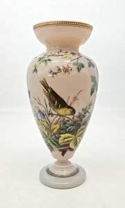 A Glass Hand Painted And Enamelled Chiffchaff Vase