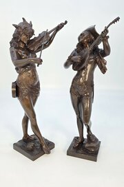 A Pair Of 19th C Bronze Harlequin Figures C1870