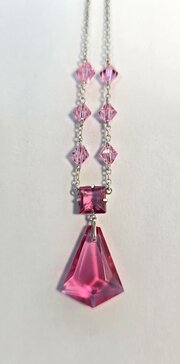  Art Deco Pink Hand Cut Crystal & Silver Necklace