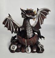 Chinese hardwoodmixed metals dragon sculpture