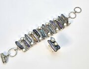 Japanese Silver & Biwa Pearl Ring & Bracelet C1960