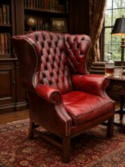 Large George III Style Leather Wing Armchair 