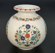 Raj Period Indian Pietra Dura Inlaid Marble Vase.