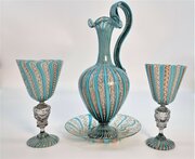 Venetian Lattico Glass Ewer,goblets & Stand C1870