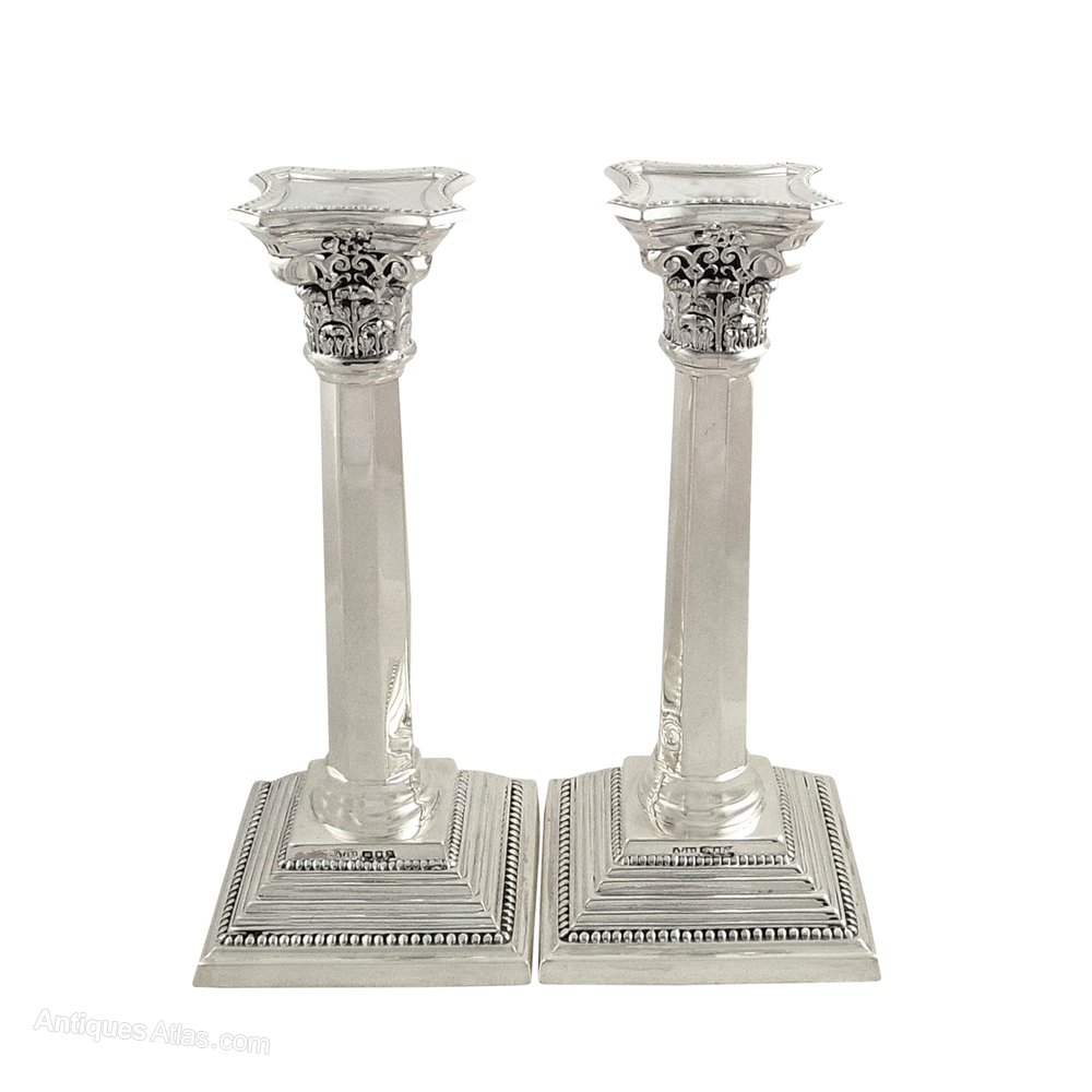Antiques Atlas Pr Antique Sterling Silver 8" Candlesticks 1954