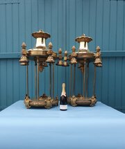 1 Metre Tall Pair Of Antique Brass Lanterns 24"