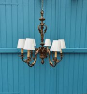 6 Arm Large Brass Chandelier French 30"