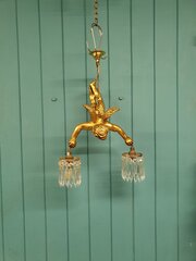 Antique Gilt Spelter Flying Cherub 14"