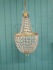 Antique Glass And Brass Bag Tent Chandelier 12"