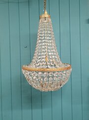 Antique Cut Glass Crystal Tent Chandelier 16"