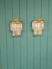 Antique Pair Of Lustre Wall Lights With Cherubs