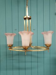 Art Deco Brass & Glass Four Light Chandelier 22"