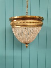  Brass And Cut Glass Beaded Chandelier 13"
