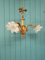Brass And Glass Chandelier With Cherub Arms