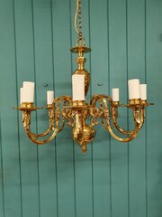 DutchFlemish Style Eight-Arm Brass Chandelier  24"