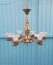 Early 20th Century 6 Arm Brass Chandelier
