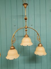 Edwardian Brass Chandelier With Glass Shades 23"