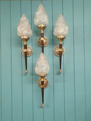 Four Antique Wall Lights With Empire Torch Flames