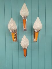 Four Art Deco Empire Torch Wall Lights