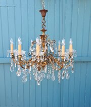 French 10 Arm Gilt Brass Chandelier 31"