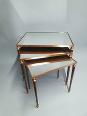 French Nest Of Three Brass Tables Mirrored Tops