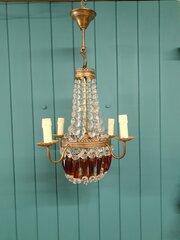 French Chandelier With Ruby Coloured Prisms