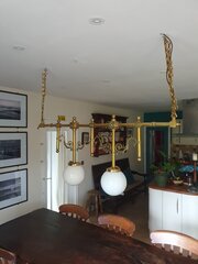 Gothic Style Chandelier In Brass With Glass Globes