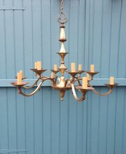 Large Antique 12 Arm Brass Chandelier 36"