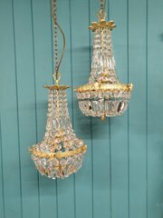 Pair Of Cut Glass Crystal Tent Chandeliers 12"