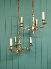 Pair 20thC Nickel Silver Three-Arm Chandeliers