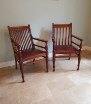 Pair Of Late 19th Century Walnut Chairs With Leath
