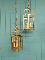 Pair Of Brass Hall Lanterns Mid 20th Century 8"