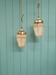 Pair Of Frosted Hexagon Pendant Lights 6"