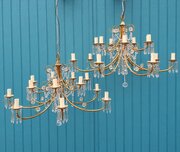 Unusual Pair Of 14 Arm Two Tier Chandelier 43"