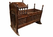 19th Century Carved Oak Rocking Cradle 