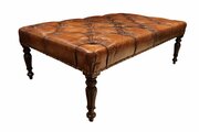 A 19th C Mahogany-Framed Buttoned Leather Stool