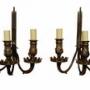 A Pair of Patinated Brass Three-Branch Wall Sconce