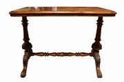 Antique Burr Walnut Stretcher Table, Carved Ends