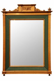 Edwardian Satinwood And Green Fabric Wall Mirror 