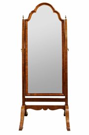 Elegant Edwardian Figured Walnut Cheval Mirror Wit