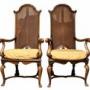 Fine Pair Walnut High Back Caned Armchairs