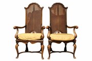 Fine Pair Walnut High Back Caned Armchairs