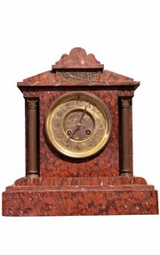 French Rouge Marble/Bronze Mounted Mantel Clock