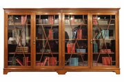 Large Edwardian Walnut Glazed Four-Door Bookcase