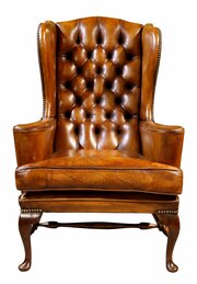 Mahogany & Tan Leather Wingback Armchair