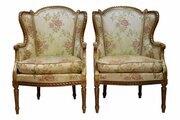 Pair Of Antique French Giltwood Wingback Armchairs